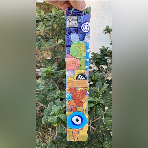 Handmade Polymer Clay Mosaic Art “Protected”  Plaque Original On Wood  12”x 2” - Picture 9 of 10